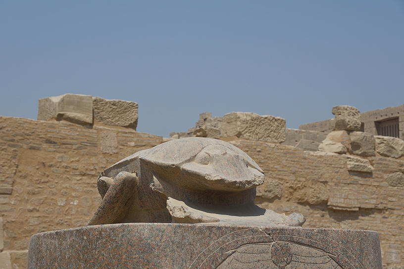 54 MAK_6186.jpg - Infine, vicino al Lago Sacro, lo Scarabeo Gigante, è un simbolo del dio sole Khepri, veniva tipicamente raffigurato mentre spingeva il sole attraverso il cielo ogni giorno oppure mentre lo faceva rotolare in tutta sicurezza attraverso l'oltretomba egizio, ogni notte, rappresenta anche la trasformazione che l'uomo subisce nella morte e nella successiva rinascita.